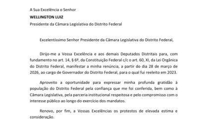 Mensagem de renúncia de Ibaneis Rocha é enviada à Câmara Legislativa